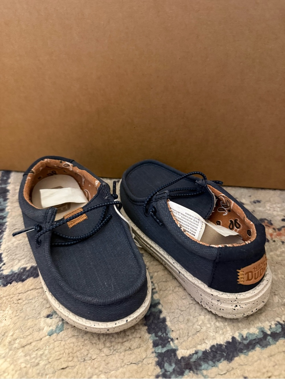 Kids Hey Dude Navy Canvas Slip-On Shoes with Speckled Sole
